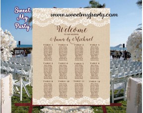 Rustic Wedding Seating Chart,Lace Burlap Seating Plan,(029w)